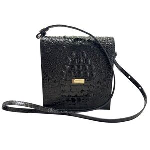 Brahmin Crossbody Bag Womens Small Black Excellent Crocodile Embossed Leather